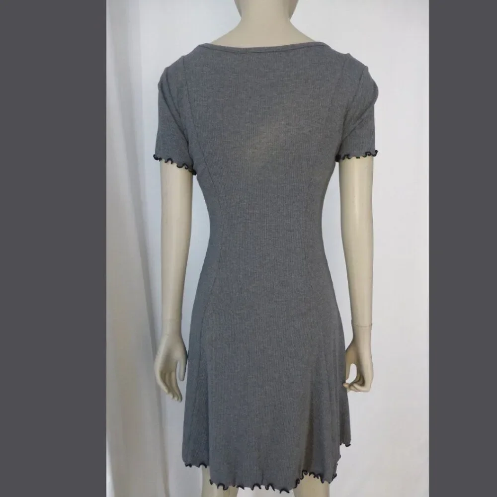 Bar III Short Sleeve Ribbed Fit & Flare Grey Dress